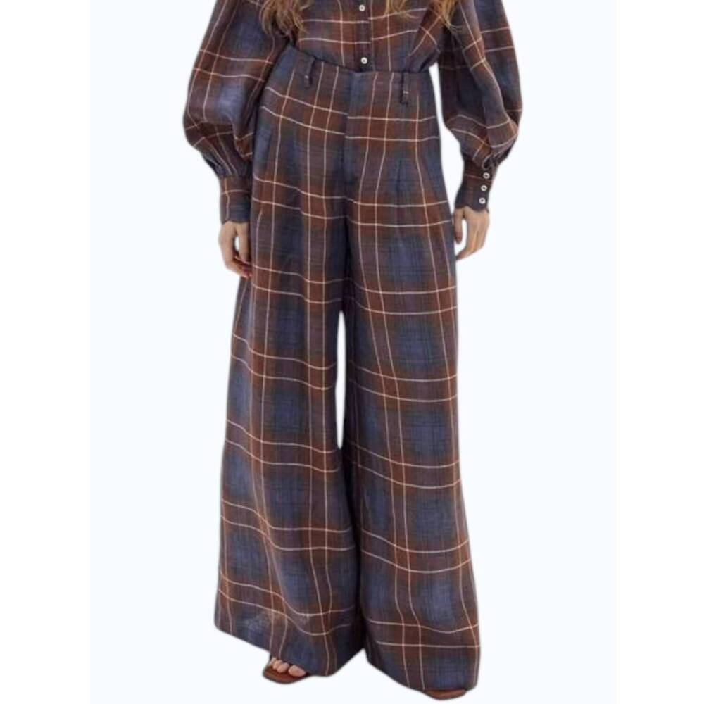 NEW LANTHROPY super culotte linen pants in forest checks
